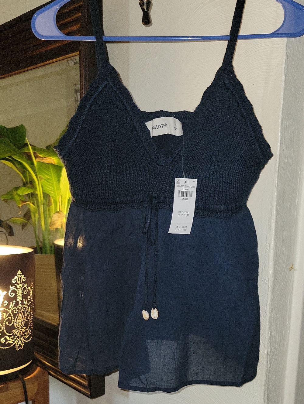HOLLISTER Babydoll Navy Knit Crochet Top S